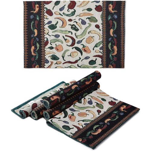 Sets De Table Boho Jacquard Lot De 6-Piments Design|Style Vintage|Chaque Taille 48x32 Cm|Tapisserie Bohème Tissée Pour Salle À Manger-Lavable En Machine
