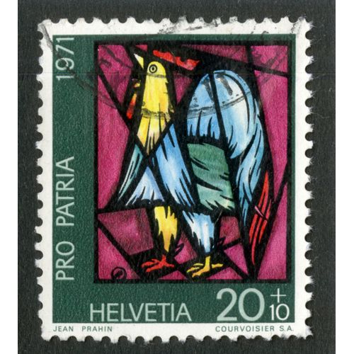 Timbre Oblitéré Helvetia, Pro Patria, 1971, Jean Prahin, 20+10