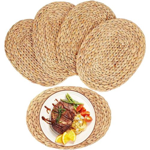 Lot De 4 Sets De Table Ovales Tissés En Paille Tressé,Antidérapants,12 X 16 Cm