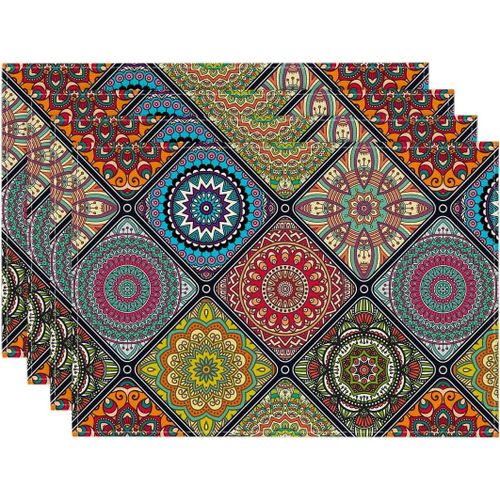 Lot De 4 Sets De Table Boho Vintage Géométriques Marocains Multicolores,30 X 45 Cm,Lavables Pour Vacances,Banquet,Cuisine,Fête