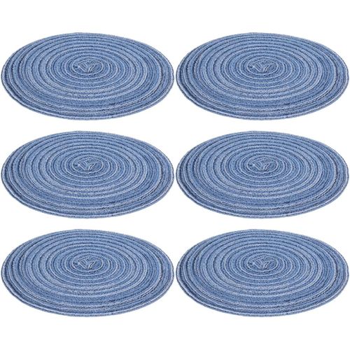 6 Pcs Sets De Table Ronds,20cm Rond Tapis De Table En Tresse D'herbe De Chine,Tapis De Table De Salle À Manger Antidérapants Résistants À La Chaleur Pour Bar À Café À La Maison(Bleu)