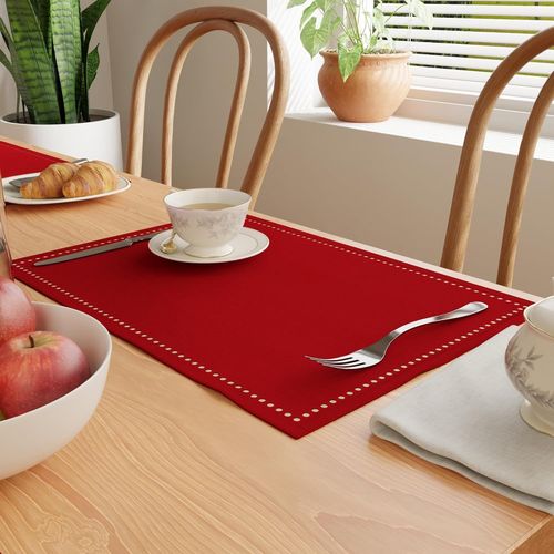 Xo Sets De Nappes De Table Lot De 4|Pur Coton Avec Design Brodé|Rouge|Taille Rectangulaire 48x32 Cm-Set De Table|Lavable En Machine