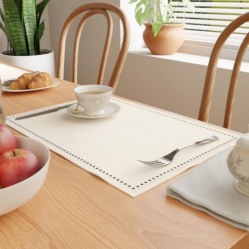 Homes 100% Pur Coton Sets De Table Couture Ourlée À Manger Taille 48x33 Cm (Rectangulaire)-Naturel-Lot De 4|Parfait Pour Fêtes,Maison,Cafés,Restaurants Et Hôtels-Lavable Machine