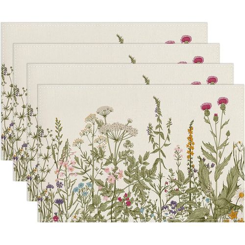 Lot De 4 Sets De Table Fleur Ancienne,Sets De Table Fleurs Sauvages Vintage,Sets De Table Lavable,Décoration Pour Cuisine,Vacances,Fête,30 X 45 Cm