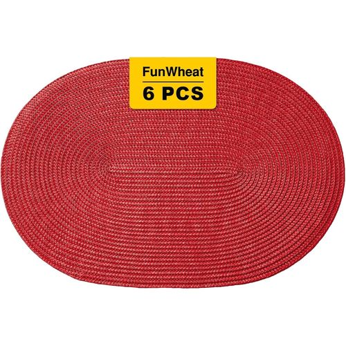 Lot De 6 Sets De Table Ovales Tressés-Lavables-Antidérapants Et Brillants-30,5 X 45,7 Cm-Ovales-Rouge