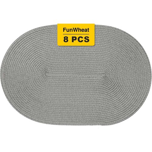 Lot De 8 Sets De Table Ovales Tressés Pour Tables De Salle À Manger,Lavables Et Résistants À La Chaleur,Pour Intérieur Et Extérieur,30,5 X 45,7 Cm (Gris Clair,Ovale)