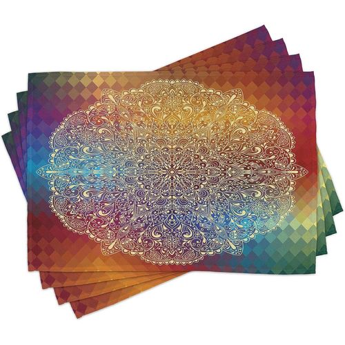 Abstrait Lot De Sets De Table En 4 Pièces,Détail Oriental Floral,Tissu Lavable Pour Salle À Manger Et Cuisine,Standard,Jaune Rouge