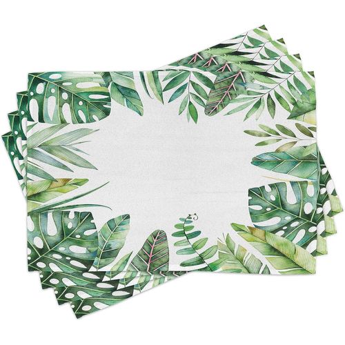 Plante Lot de Sets de Table en 4 pièces,Jungle Photo Themed,Tissu Lavable pour Salle à Manger et Cuisine,Standard,Vert Blanc
