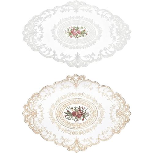 Lot De 2 Sets De Table Rétro En Dentelle Beige-Napperons Ovales Pour Table-Petite Nappe Décorative Élégante