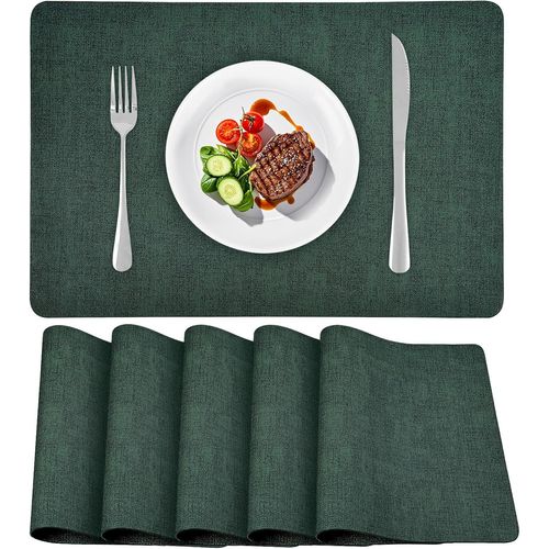 Set De Table En Cuir Lot De 6,Sets De Table Antidérapant Double Face Set De Table Plastique Lavable Set Table Résiste À La Chaleur,40 X 30 Cm (Vintage Vert,Lot De 6)