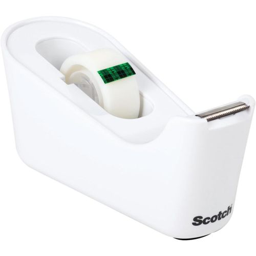 CLICKSELL-Distributeur De Ruban Adhésif (Blanc) + 1 Rouleau De Ruban Magic 19Mm X 33M - Support Pour Ruban Adhésif Pour L¿École, La Maison Et Le Bureau