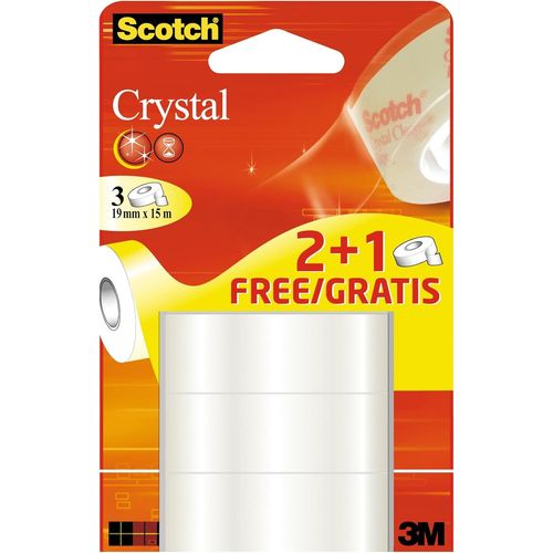 CLICKSELL-6-1915P3 - Nastro Adesivo, 3 Rotoli, Trasparenti Crystal, 19 Mm X 15 M, 3 Pezzi