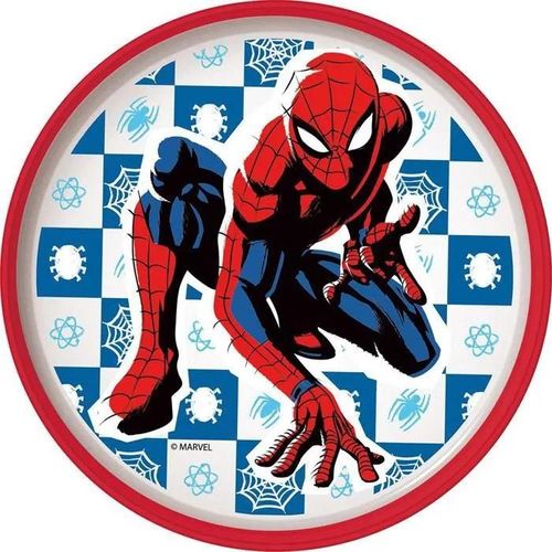 Tataway Assiette Plate En Plastique Blanche Et Rouge Pour Enfants Marvel Spiderman Avec Base Antidérapante
