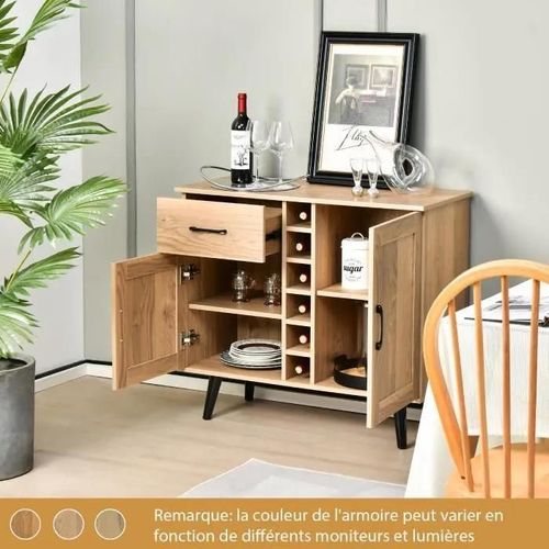 Buffet Cuisine Industriel Avec 6 Porte-Bouteilles, Placard 2 Portes, 90 X 40 X 79 Cm