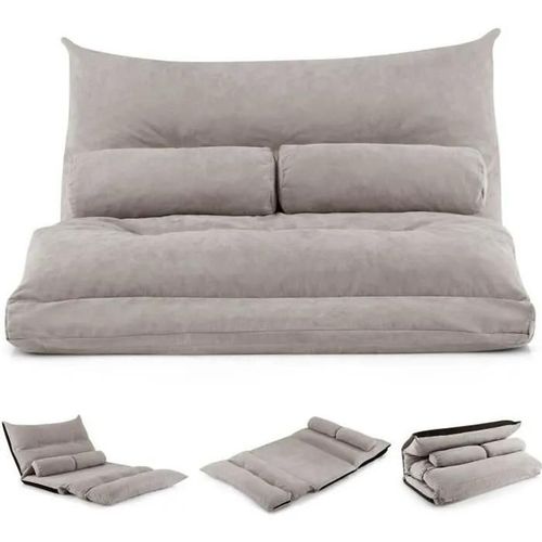 Costway Canapé Lit Convertible, Dossier Réglable 42 Positions, 2 Coussins Inclus. - 1 Place Gris