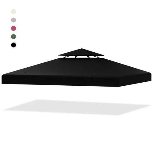 Costway Toile De Toit À Deux Niveaux De Rechange 3x3m Protection Solaire, Bâche Pour Tonnelle En Polyester, Pour Jardin Patio Noir