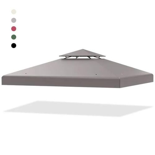 Costway Toile De Toit À Deux Niveaux De Rechange 3x3m Protection Solaire, Bâche Pour Tonnelle En Polyester, Pour Jardin Patio Gris