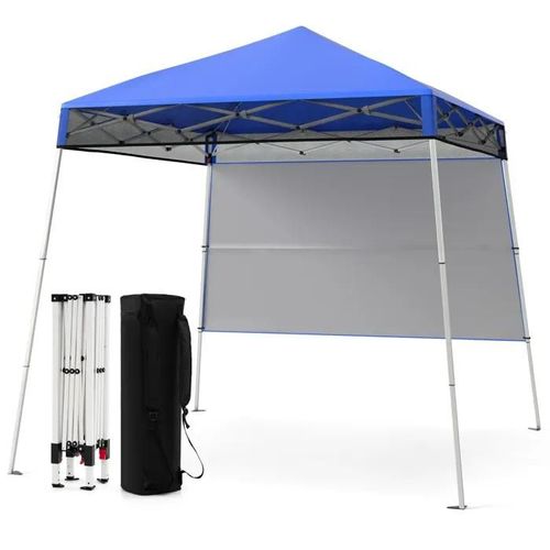 Costway Tonnelle De Jardin 182 X 182 Cm Avec Panneau Latéral - Tente Réception Pliant Avec Pieds Inclinés Réglables Bleu