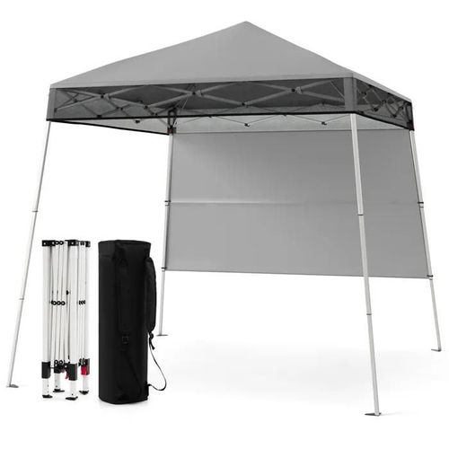 Costway Tonnelle De Jardin 182 X 182 Cm Avec Panneau Latéral - Tente Réception Pliant Avec Pieds Inclinés Réglables Gris