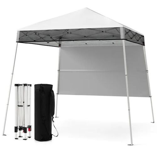 Costway Tonnelle De Jardin 182 X 182 Cm Avec Panneau Latéral - Tente Réception Pliant Avec Pieds Inclinés Réglables Blanc