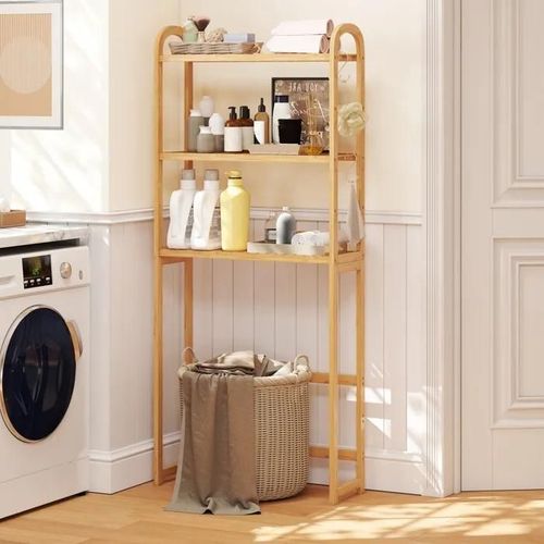 Costway Meuble Wc Au-Dessus Des Toilettes En Bambou Avec Étagères À 5 Positions, 3 Crochets, 3 Niveaux, Pour Salle De Bain