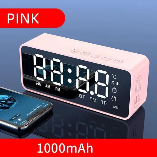Réveil Radio FM Bluetooth haut-parleur caisson De basses Portable Caixa De Som boîte De son musique sans fil Mini Woofers Bocina lampe colonne-Style B Rose