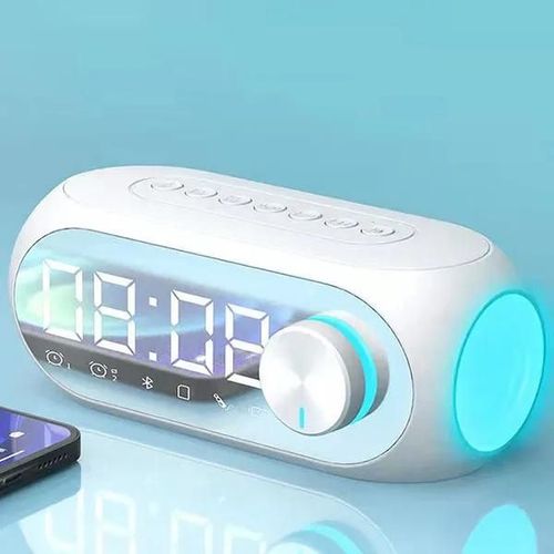 Réveil Radio FM Bluetooth haut-parleur caisson De basses Portable Caixa De Som boîte De son musique sans fil Mini Woofers Bocina lampe colonne-Blanc