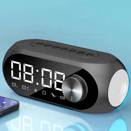 Réveil Radio FM Haut-parleur Bluetooth, Caisson de basses portable, Boîte de son, Musique sans fil, Mini Woofers Bocina, Lampe Colonne-Noir