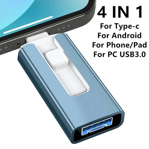 Pour iPhone clé USB 3.0 512GB 256G 2 to 1 to 128G 64G 32G pour iPhone avec interface 4in1 clé USB TYPE micro pour Ipad-Rose-256 GO