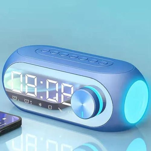 Réveil Radio FM Bluetooth haut-parleur caisson De basses Portable Caixa De Som boîte De son musique sans fil Mini Woofers Bocina lampe colonne-Bleu