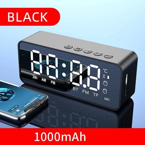 Réveil Radio FM Bluetooth haut-parleur caisson De basses Portable Caixa De Som boîte De son musique sans fil Mini Woofers Bocina lampe colonne-Style B Noir