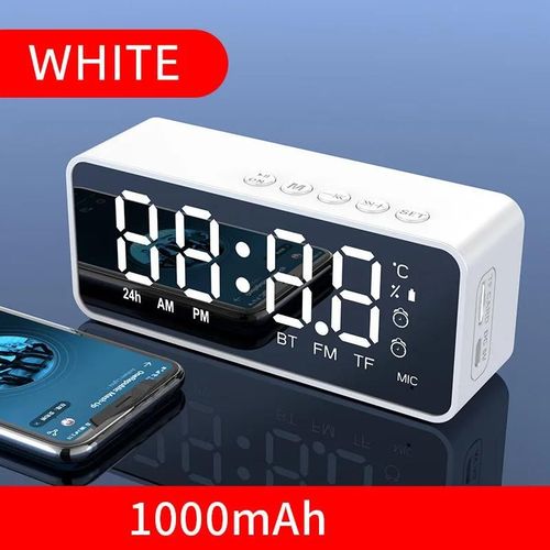 Réveil Radio FM Bluetooth haut-parleur caisson De basses Portable Caixa De Som boîte De son musique sans fil Mini Woofers Bocina lampe colonne-Style B Blanc