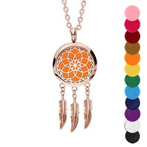 Collier Senteur Acier Et Pvd Rose Petit Attrape Reve Motif Fleur 12 Mousses Interchangeables Couleurs Assorties Réglable 45 A 65cm