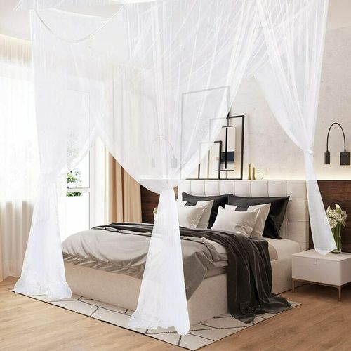 Moustiquaire, King Size Four Corner Tent Single Bed Canopy Pour Tous Les Berceaux Et Lits Pour Chambre D'adulte, Chambre D'enfant, Berceau, Jardin, Camping (Blanc)