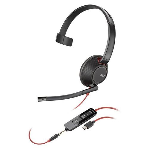 Poly Blackwire 5210 - Blackwire 5200 series - micro-casque - sur-oreille - filaire - jack 3,5mm, USB-C - noir - Certifié pour Microsoft Teams, Certifié pour Skype for Business, certifié Cisco...