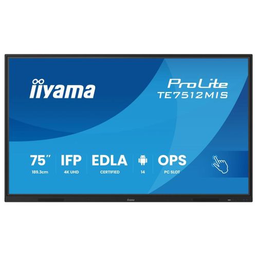 iiyama ProLite TE7512MIS-B4AG - 75" (74.52" visualisable) écran LCD rétro-éclairé par LED - signalétique numérique interactive - avec écran tactile (multi-touch) / capacité PC...