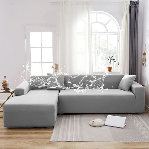 Housse De Canapé Imperméable Tout Compris De Couleur Unie, Tissu Extensible, Gris Clair, 90-140cm