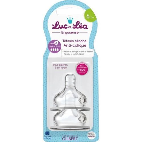 Lot De 2 Tétines Silicone Anti-Colique 6m+ Liquide Épais De Luc Et Léa