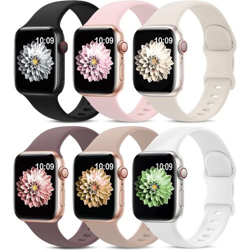 Lot De 6 Bracelets De Sport Compatibles Avec Apple Watch 38 Mm, 40 Mm, 41 Mm, 42 Mm, 44 Mm, 45 Mm, En Silicone Souple Étanche, Compatible Avec Iwatch Apple Watch Series 7 6 5 4 3 2[Dai6281495]