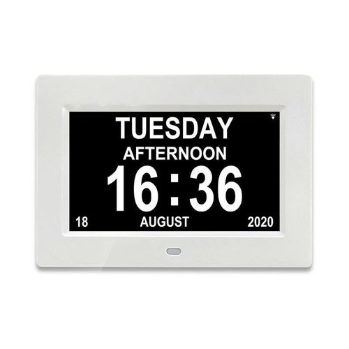 7 LCD Horloge Numérique Calendrier avec Date Horloge Calendrier avec Date Jour et Heure Horloge Alzheimer Horloge pour Les Seniors C'est pour Les Parents Blanc