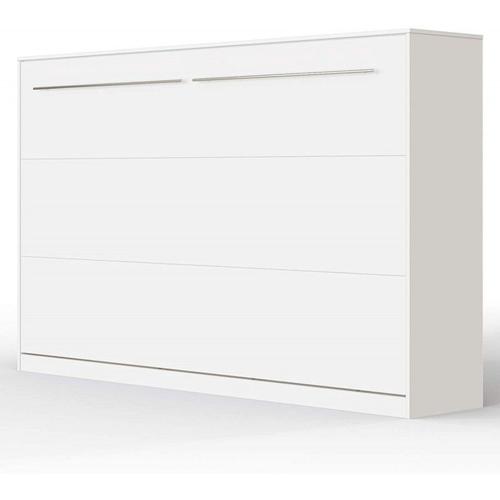 Armoire Lit Escamotable 120x200cm Supérieur Horizontal Lit Rabattable Lit Mural Blanc/Blanc