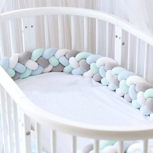 Tour De Lit 4 Tissage Bébé Coussin Serpent Tressé Pare-Choc Velours Protection Lit Bumper Pépinière Pour Les Nouveau-Nés Lit Chambre Décor Avec, Gris + Blanc + Vert + Bleu, 1.5m