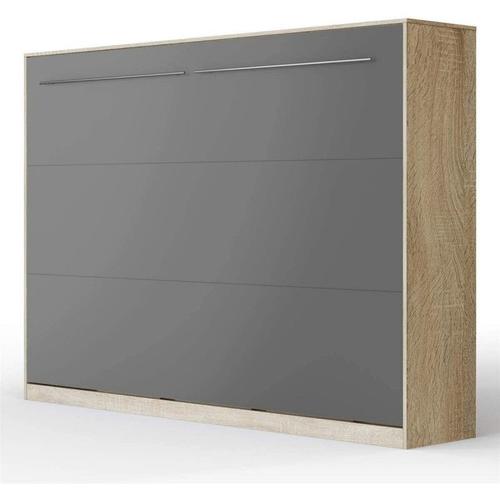 Armoire Lit Escamotable 140x200cm Supérieur Horizontal Lit Rabattable Lit Mural Chêne Sonoma/Anthracite