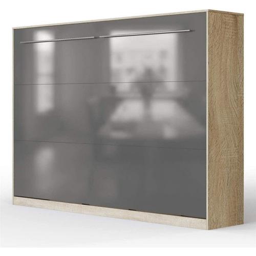 Armoire Lit Escamotable 140x200cm Supérieur Horizontal Lit Rabattable Lit Mural Chêne Sonoma/Anthracite Brillant