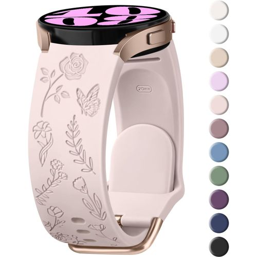 Rose Floral Bracelet Compatible Avec Samsung Watch 7/4/6/5 40mm 44mm, Galaxy Watch 6/4 Classic 43mm 47mm 42mm 46mm, Watch 5 Pro 45mm, Watch 3 41mm, Bracelet En Silicone Femme(Rose)[Dai6280580]