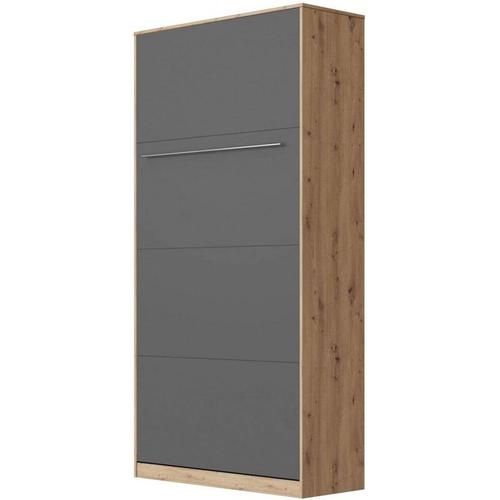 Armoire Lit Escamotable 90x200cm Vertical Lit Rabattable Lit Mural Supérieur Chêne Sauvage/Anthracite