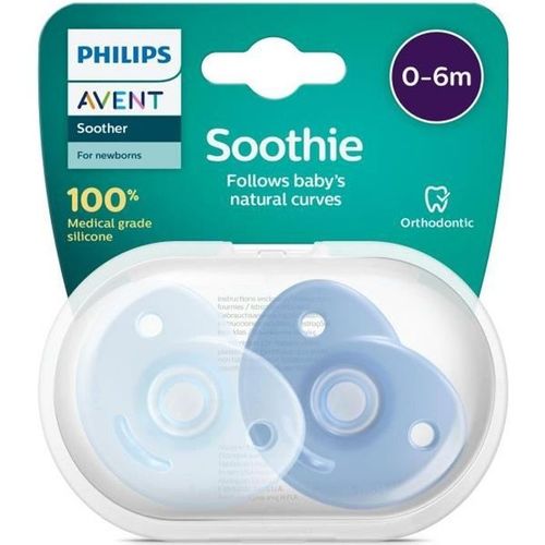 Lot De 2 Sucettes Bleu 0/3 Mois Soothie Coeur - Philips Avent