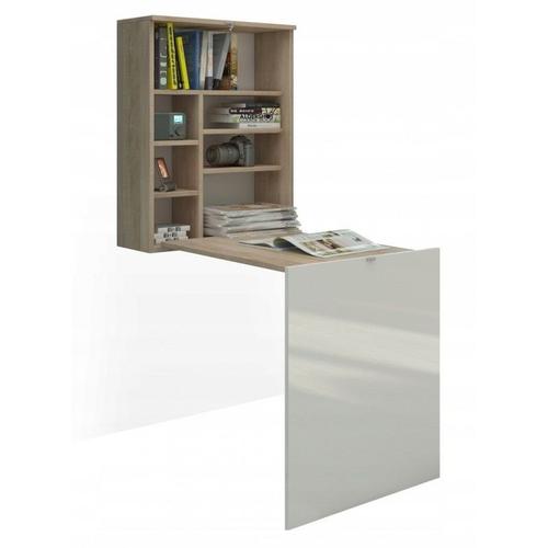 Bureau Pliable Hida Table Murale Pliante Pour Ordinateur Bureau Ménager Couleur Chêne/Blanc Brillant