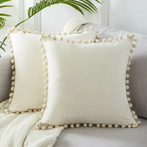 Housse De Coussin 60x60cm Déco Velours Blanc Crème Pour Fauteuil Salon Bureau Lot De 2 Housses De Coussin Petit Coussin Déco Pour Canapé Scandinave