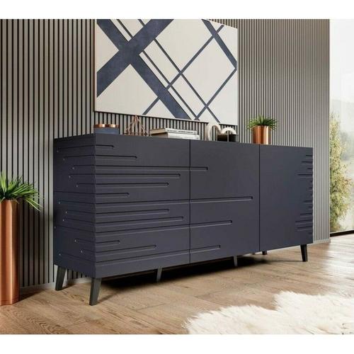 Commode De Rangement Meuble Universel Bleu Marine 155x72x40cm Novak Sur Pieds